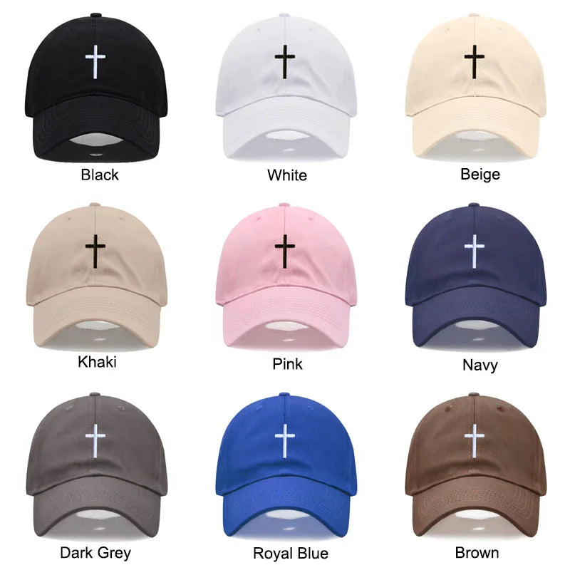 Cotton Baseball Cap for Men & Women - Unisex Cross Embroidery Dad Hat, Sun Protection, Adjustable Outdoor Sports Cap