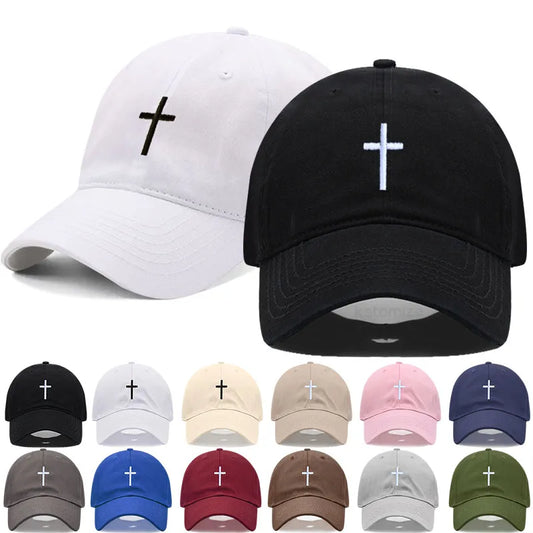 Cotton Baseball Cap for Men & Women - Unisex Cross Embroidery Dad Hat, Sun Protection, Adjustable Outdoor Sports Cap