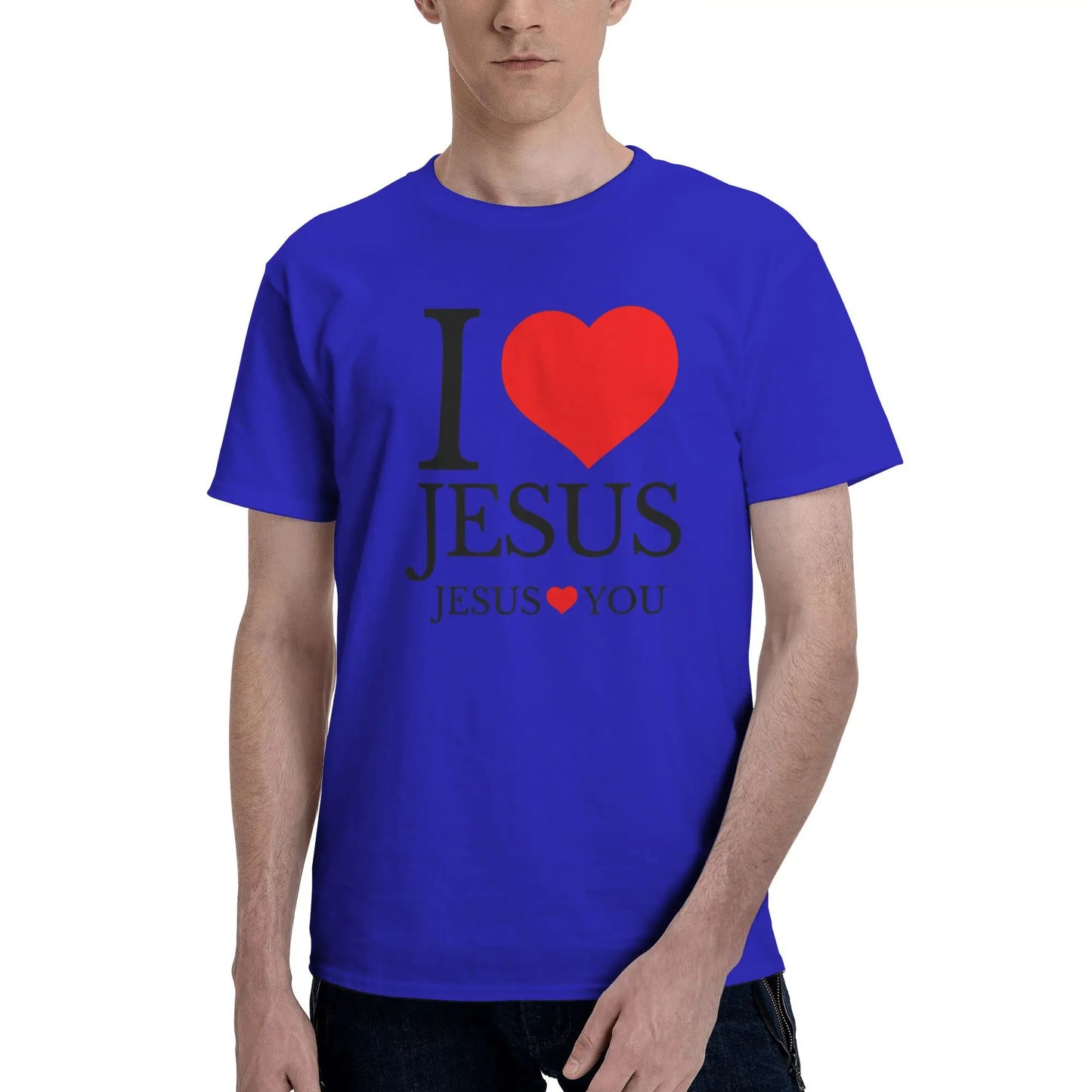 "I LOVE JESUS" Christian Printed Men’s Summer O-Neck T-Shirt – Breathable Cotton Oversized Casual Tee