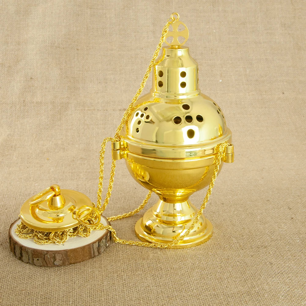 High-Polish Hanging Metal Incense Burner – Gold-Tone Decorative Aroma Holder for Home or Office