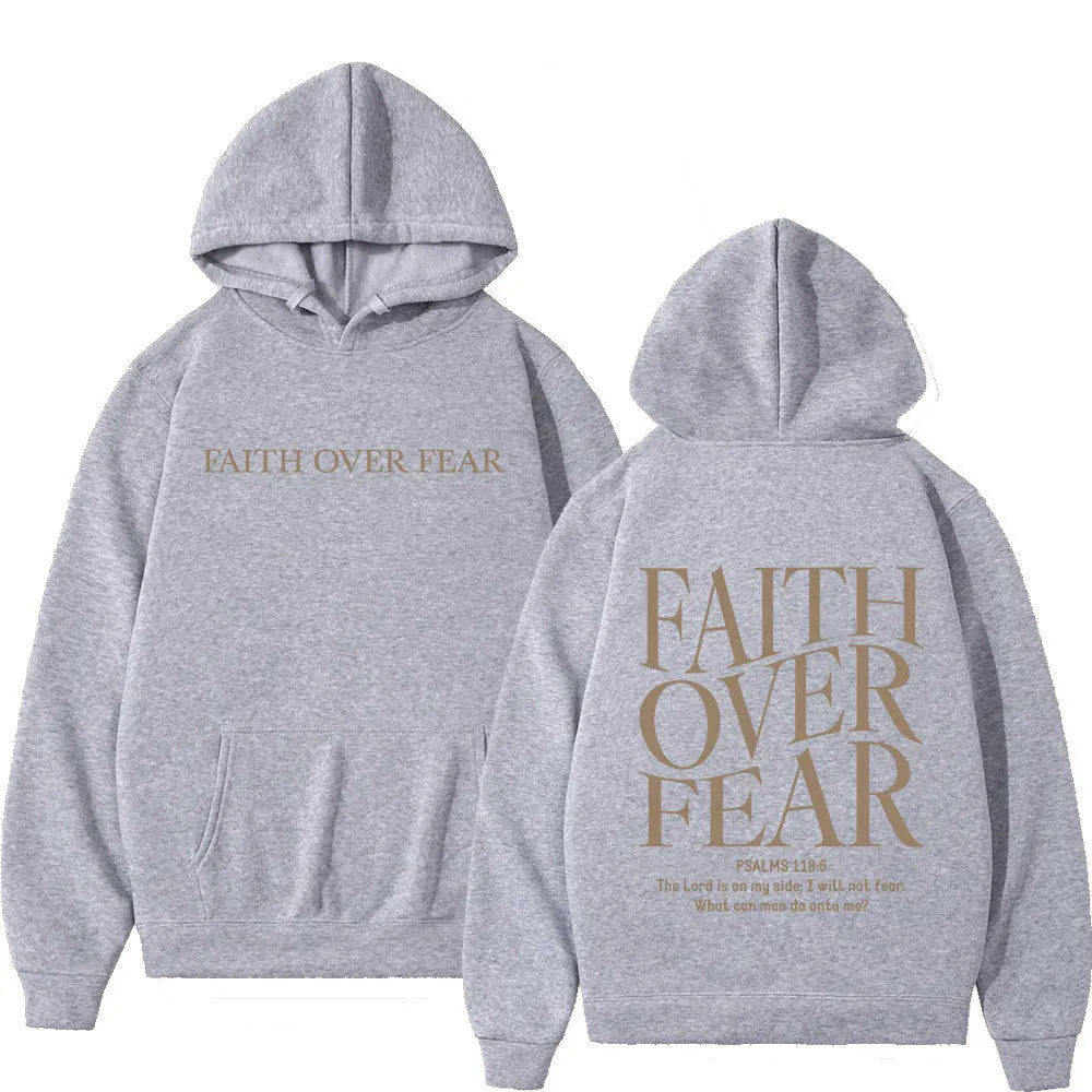 Faith Over Fear Christian Hoodie – Jesus Bible Verse Graphic, Oversized Fleece Sweatshirt for Men & Women
