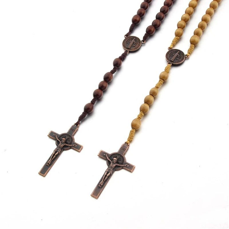 Handmade Wooden Rosary Necklace with Cross Pendant – Catholic Religious Gift for Men & Women, Prayer Necklace
