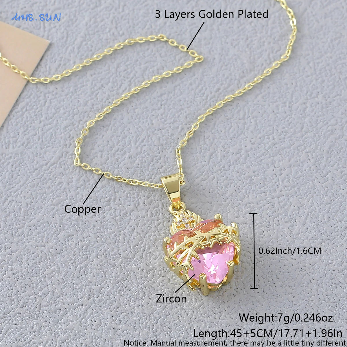 Sacred Heart of Jesus Cross Pendant Necklace with Cubic Zirconia