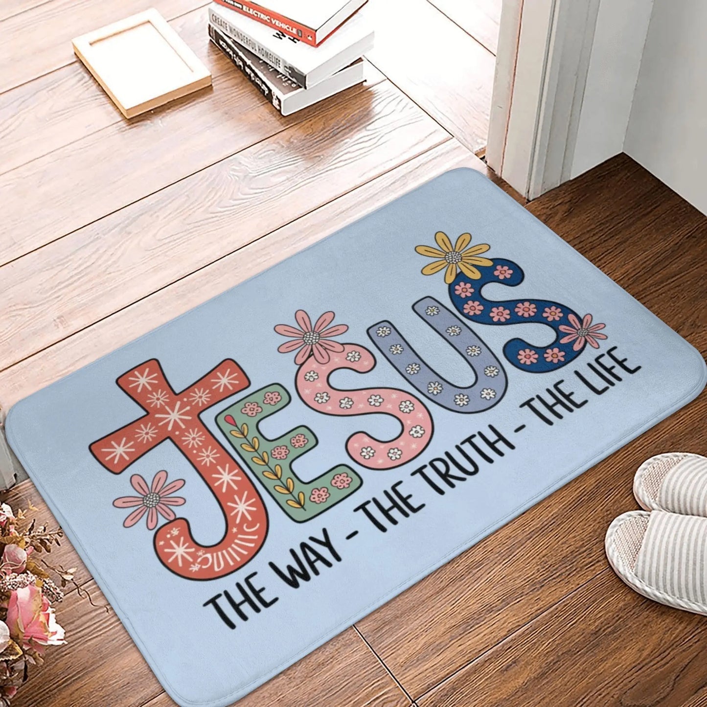 Jesus Religious Door Mat – Anti-Slip, Waterproof, Modern Printed Rug for Bedroom, Kitchen, Bathroom, Balcony, Entrance, or Prayer Area