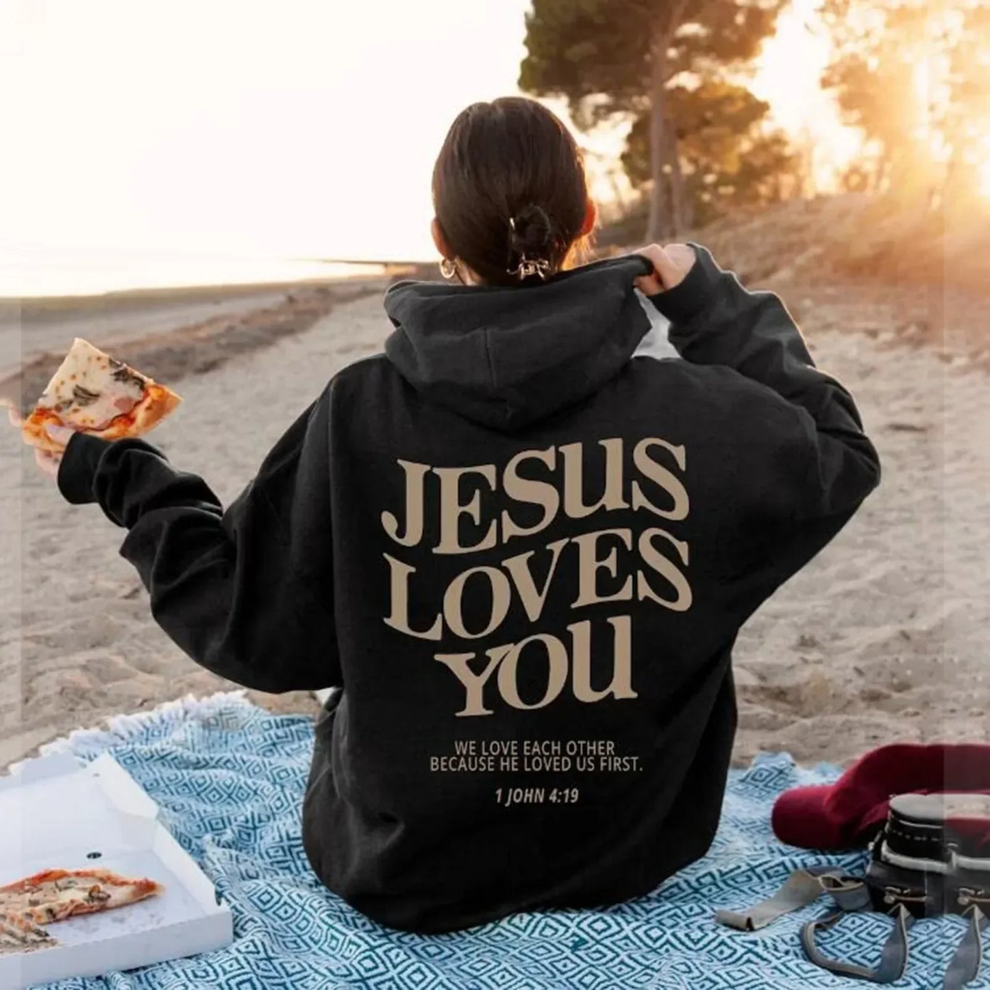 Jesus Loves You Print Pullover Hoodies Women's Autumn Winter Streetwear Sweatshirt Hooded Tops Clothes Winter Clothes Women