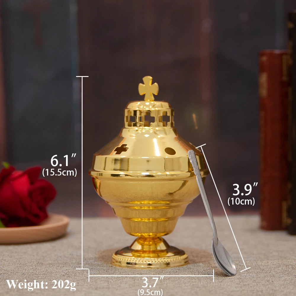 High-Polish Hanging Metal Incense Burner – Gold-Tone Decorative Aroma Holder for Home or Office
