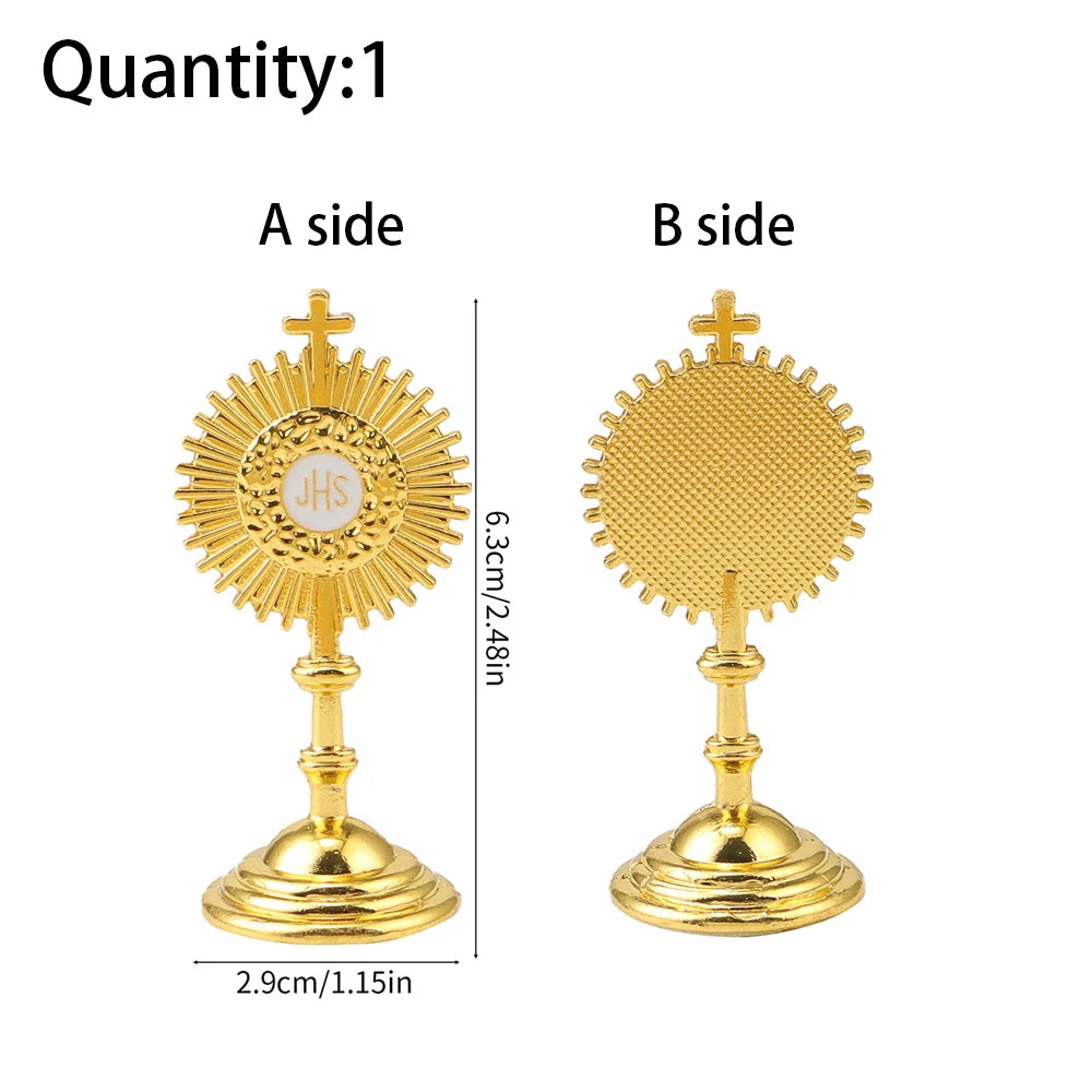 Mini Catholic JHS Metal Ornament – Decorative Religious Charm for Car, Home & Office