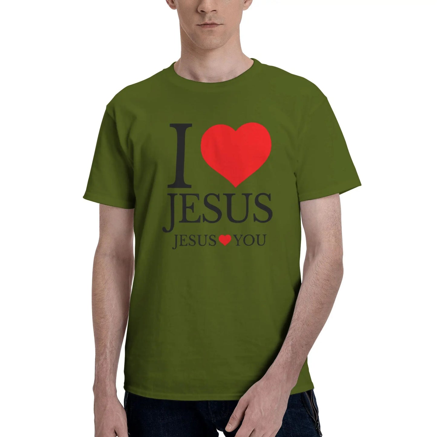 "I LOVE JESUS" Christian Printed Men’s Summer O-Neck T-Shirt – Breathable Cotton Oversized Casual Tee