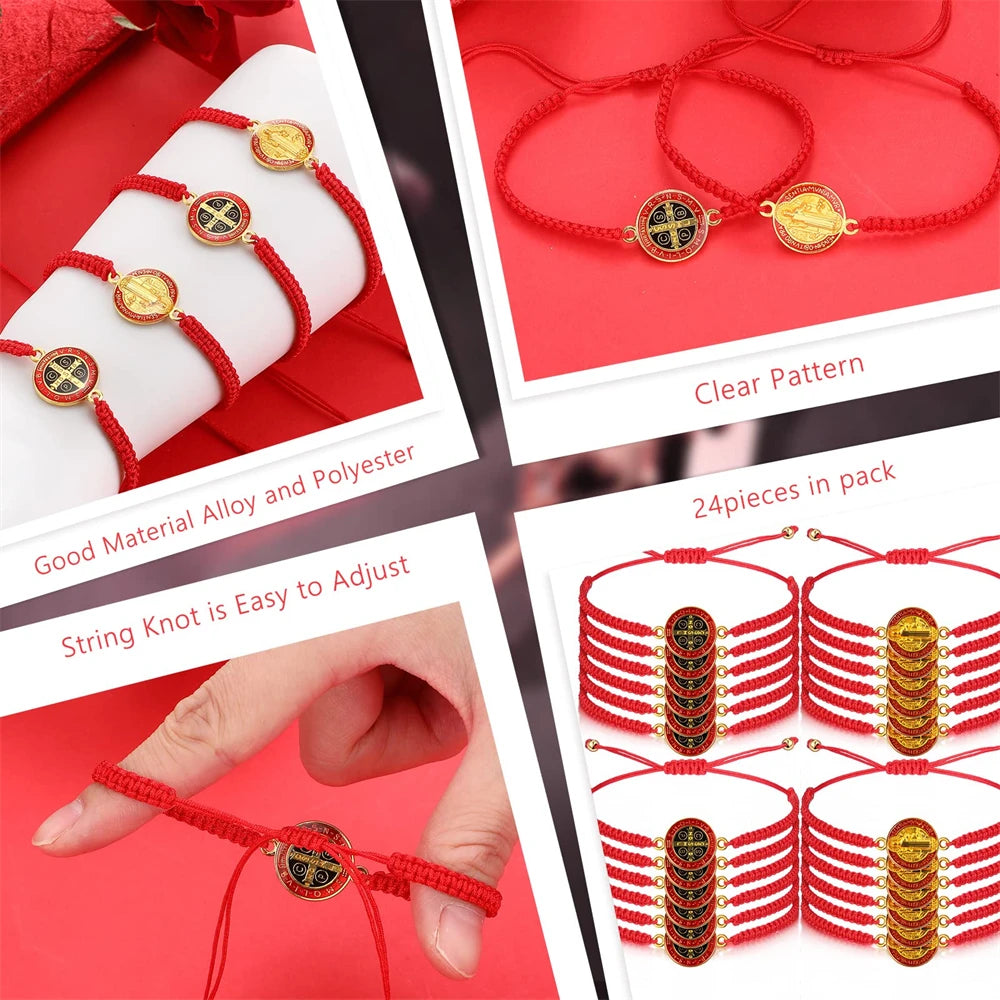 Saint Benedict Protection Bracelet Set – Handmade Red String Bracelets (24-Pack)
