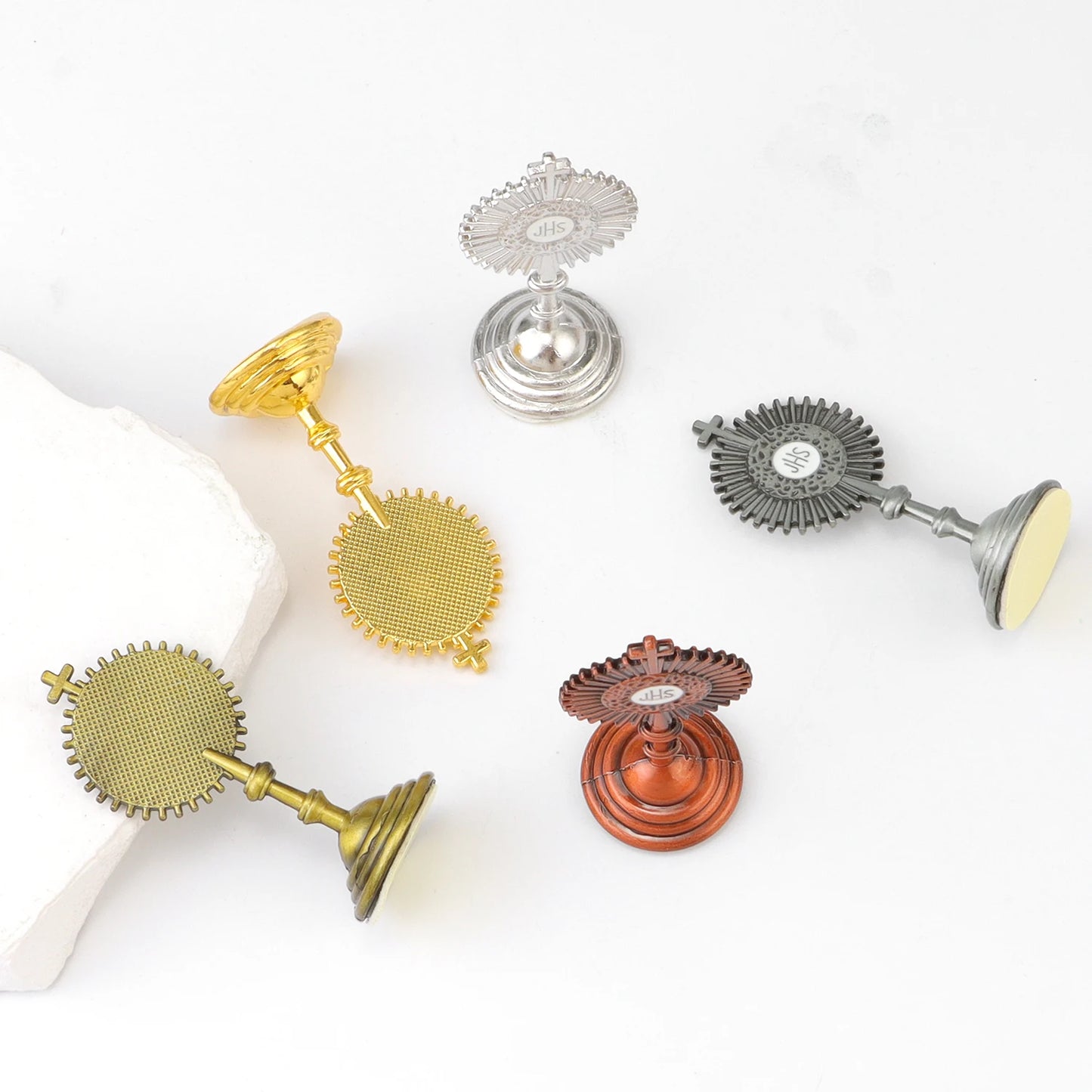 Mini Catholic JHS Metal Ornament – Decorative Religious Charm for Car, Home & Office