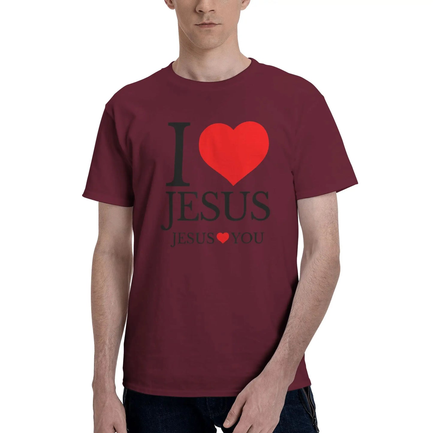 "I LOVE JESUS" Christian Printed Men’s Summer O-Neck T-Shirt – Breathable Cotton Oversized Casual Tee
