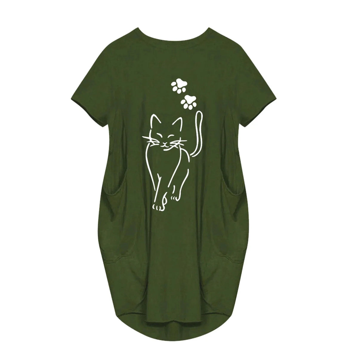 Plus Size Women’s Casual Mini Dress – Short Sleeve O-Neck Loose Fit Dress with Pockets