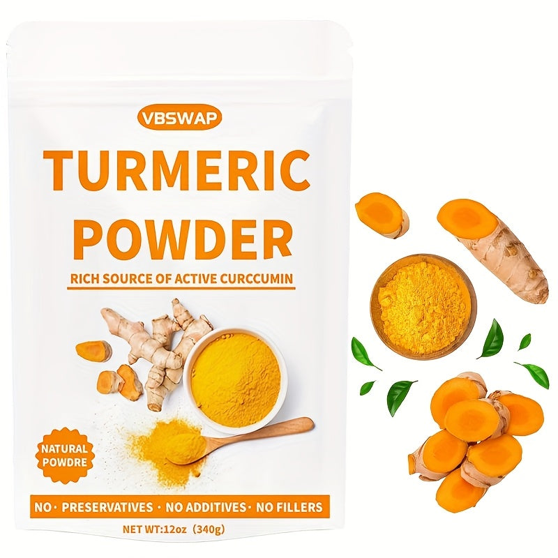 VBSWAP Turmeric Powder 12oz (340g) – Ground Raw Turmeric Root, Preservative-Free, No Additives – For Cooking & Seasoning