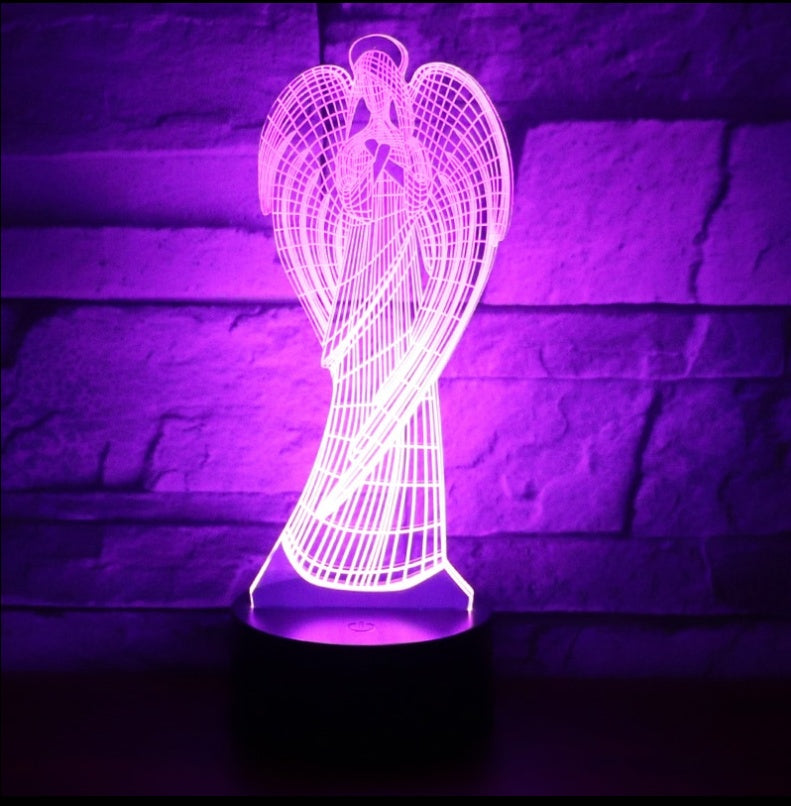 Christian Angel LED Color-Changing 3D Night Light – Touch & Remote Control Acrylic Lamp