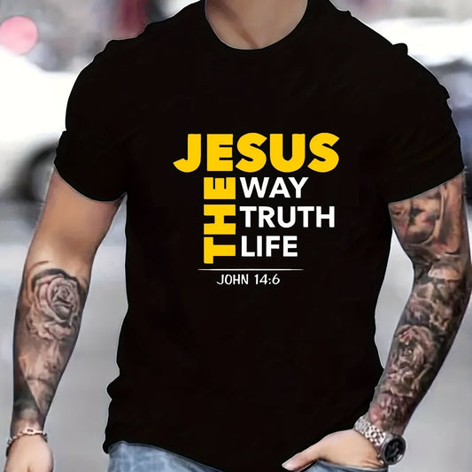 "Jesus states I am the way, the truth, and the life." T-shirt, Men's Summer Casual Short Sleeved T-shirt