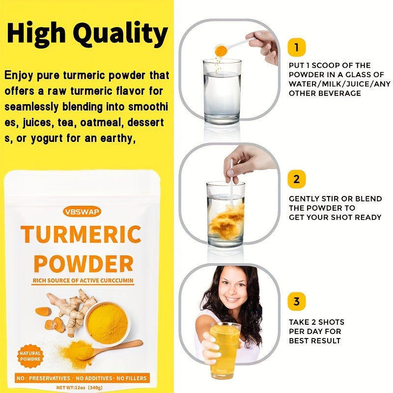 VBSWAP Turmeric Powder 12oz (340g) – Ground Raw Turmeric Root, Preservative-Free, No Additives – For Cooking & Seasoning