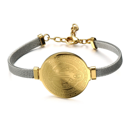 Stainless Steel Saint Benedict Bracelet – Men's Religious Titanium Steel Jewelry