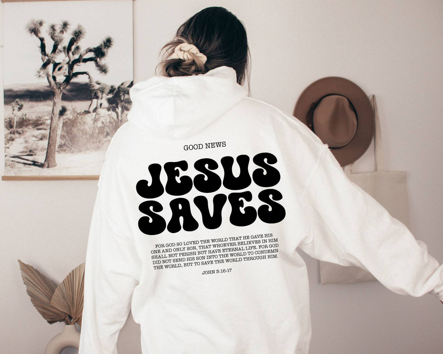 Jesus Saves Hoodie with Bible Verses – Street Style Pullover Sweater, Black, Apricot, White, Light Blue