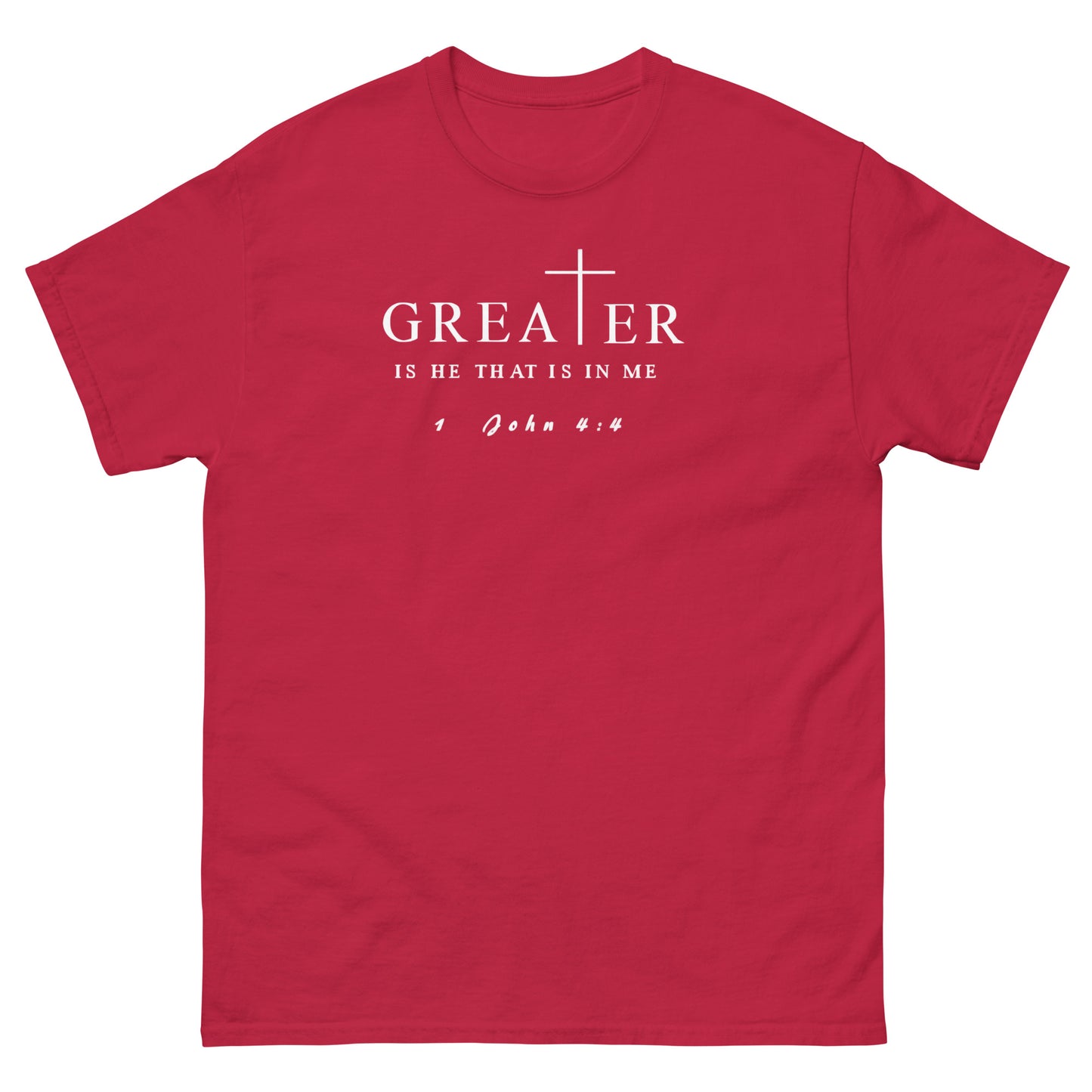Greater Is He That Is In Me Christian T-Shirt – front view
