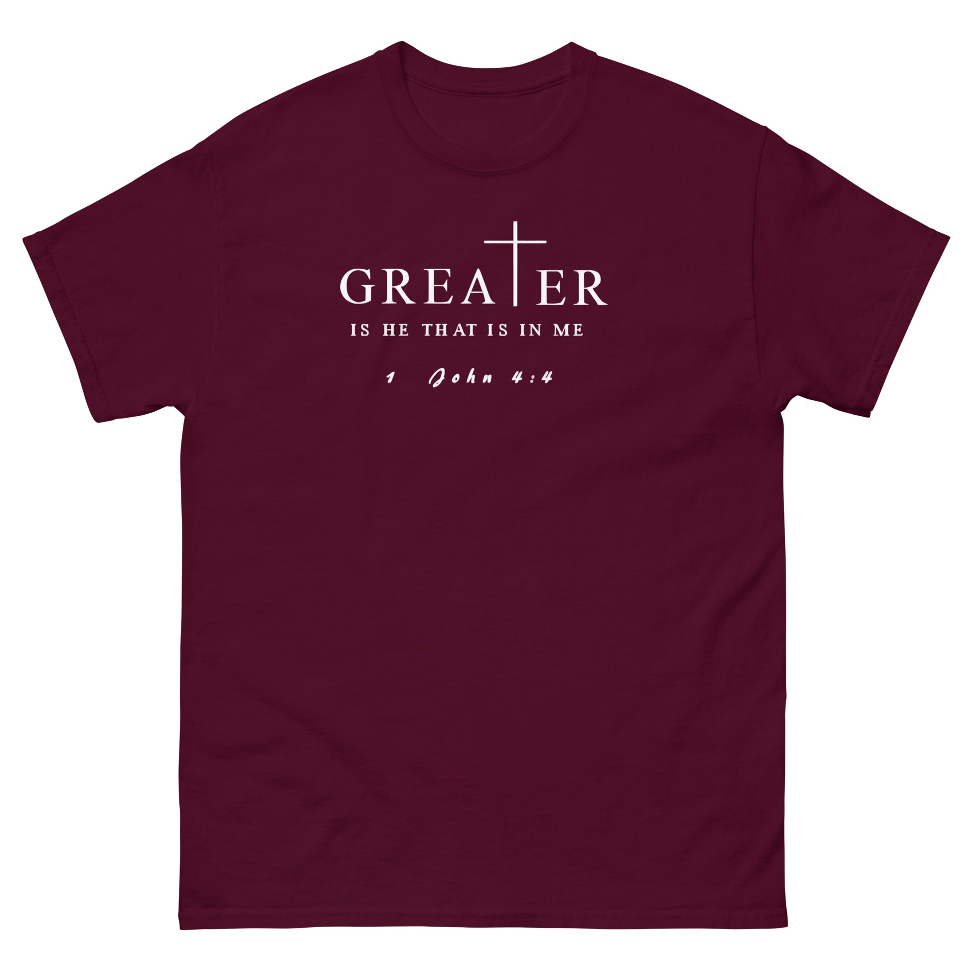 Greater Is He That Is In Me Christian T-Shirt – front view