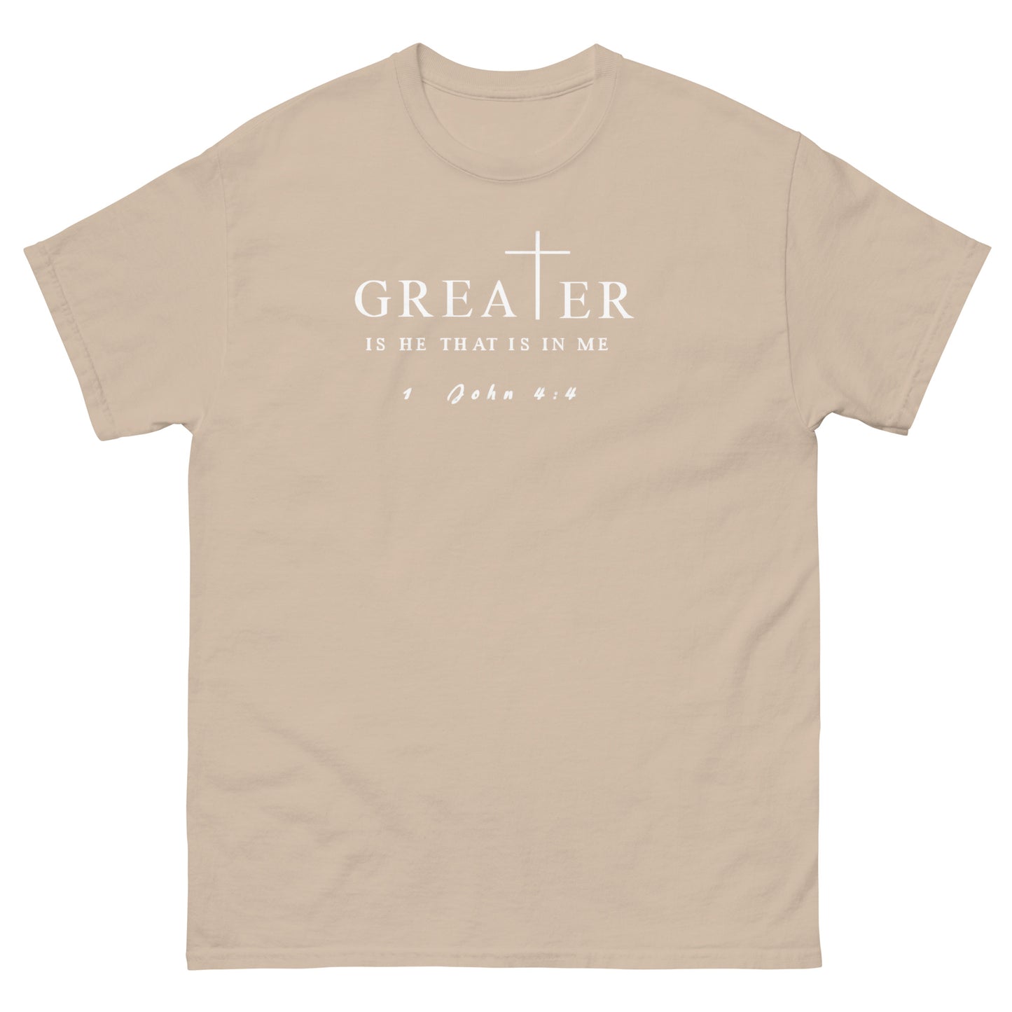 Greater Is He That Is In Me Christian T-Shirt – front view